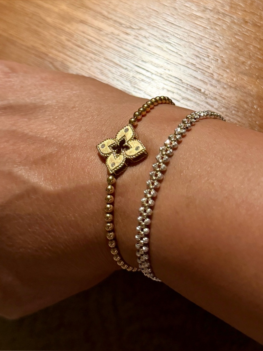 Roberto Coin Gold Floral Motif Beaded Bracelet